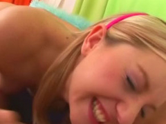 Super cute teen blonde sucking and fucking in the brush tight pussy